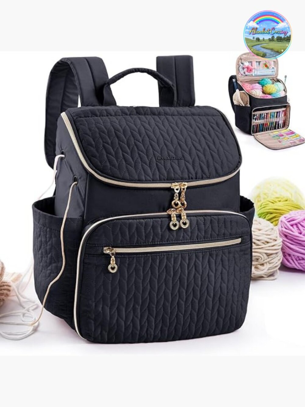 Large Knitting Backpack with 10 Pockets for Yarn Storage and Crochet Accessories